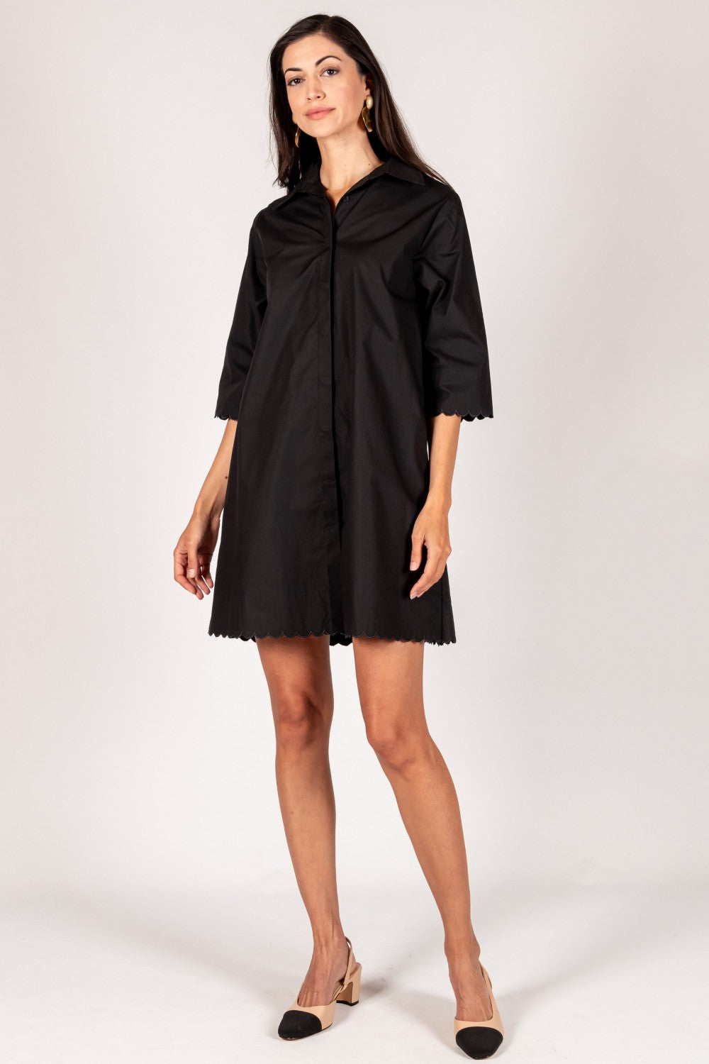 Anderson Poplin Dress with Scalloped Hem