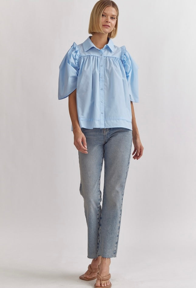 Caroline Button Down Ruffle Sleeve Top