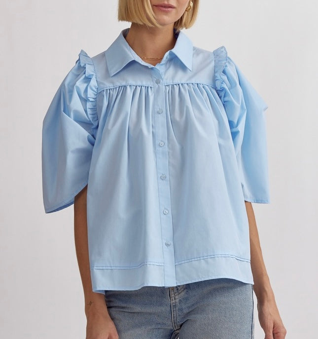 Caroline Button Down Ruffle Sleeve Top