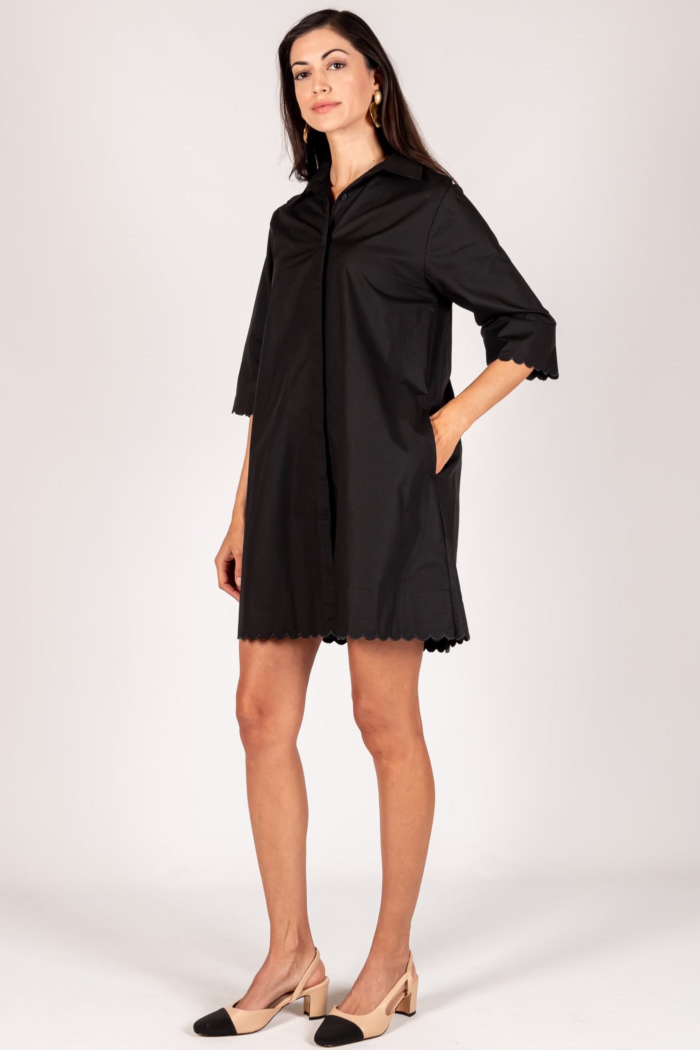 Anderson Poplin Dress with Scalloped Hem