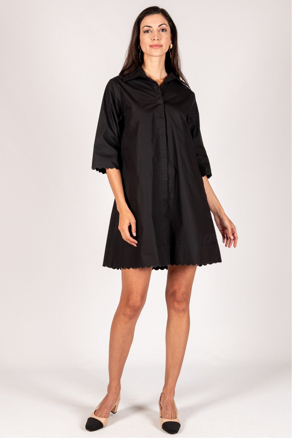 Anderson Poplin Dress with Scalloped Hem