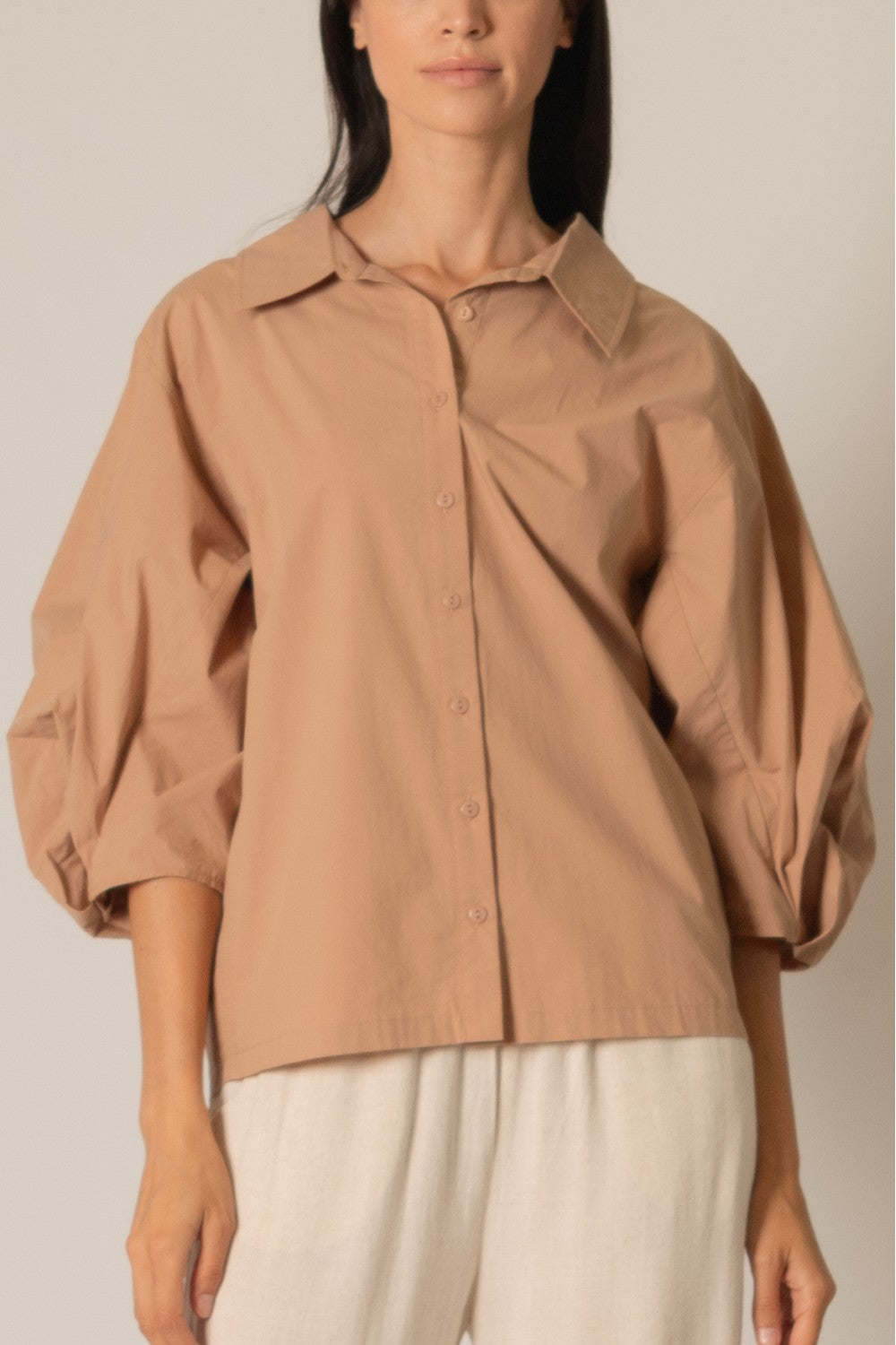 Lucy Poplin Top - Latte