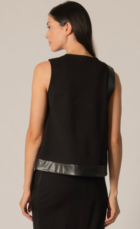 Sleeveless Faux Leather Detail Top