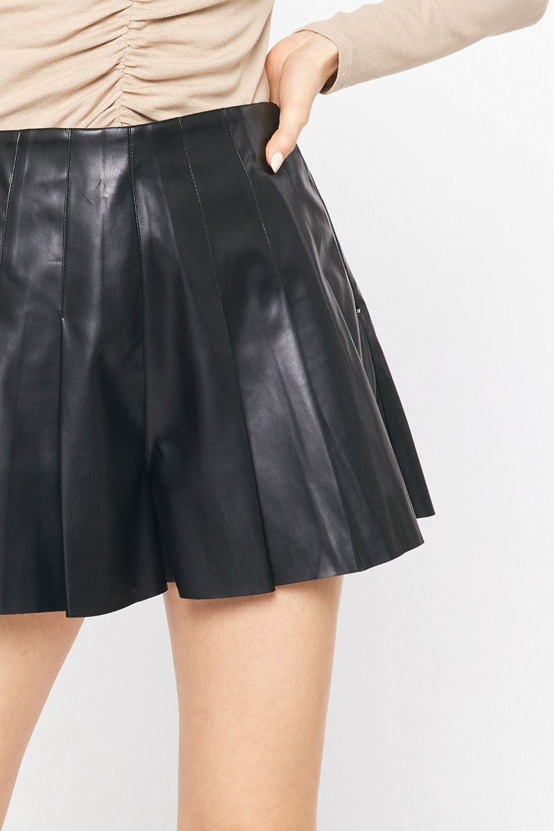 Pleated Faux Leather Shorts