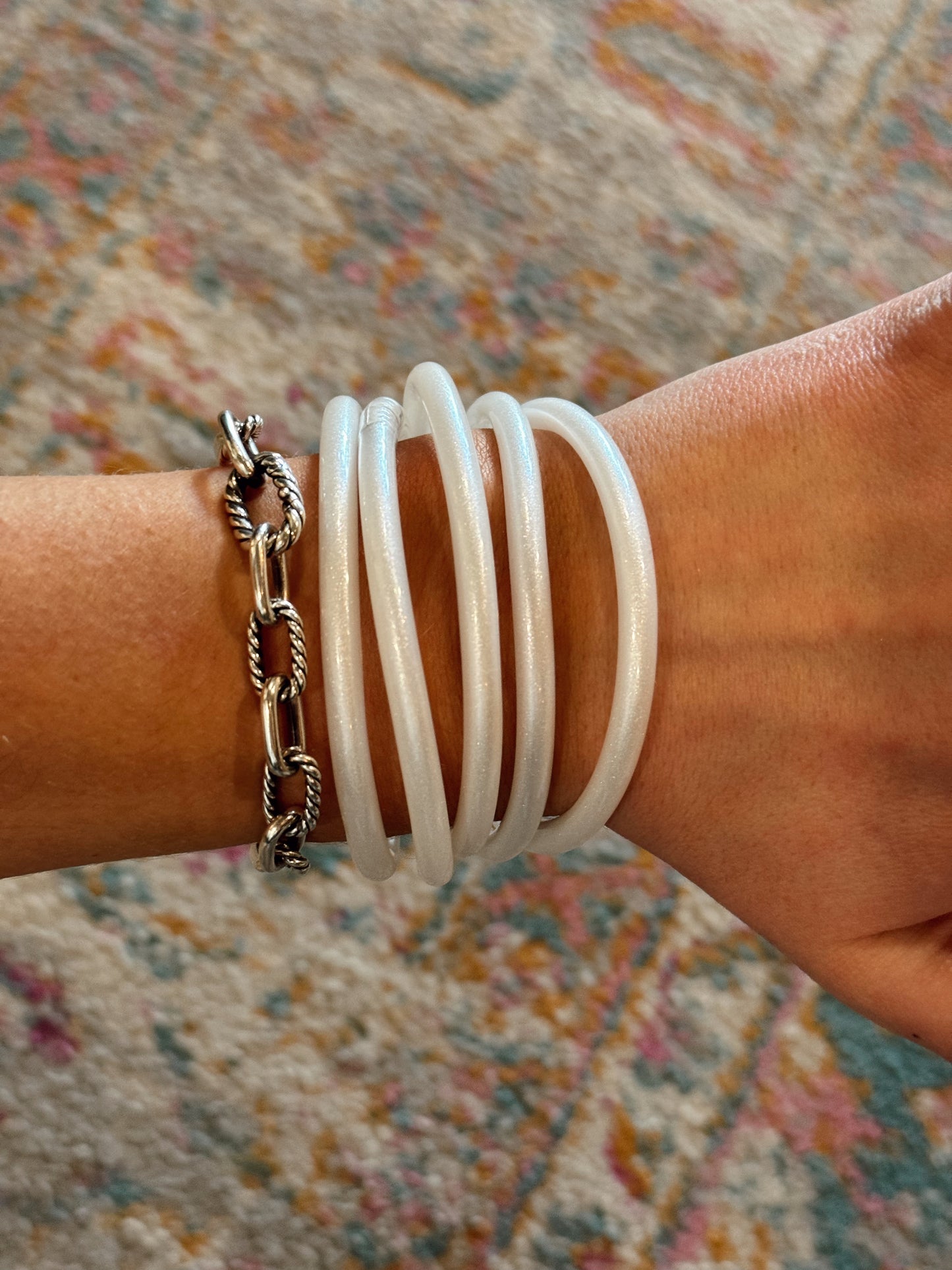 White Chrome Bracelet Set