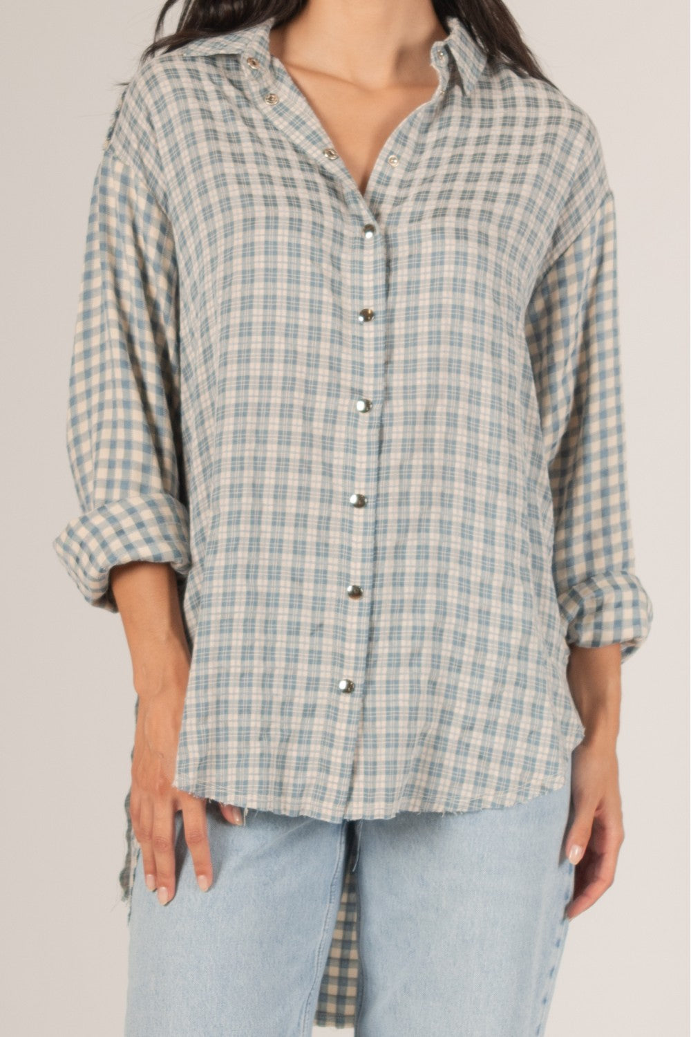 Raw Edge Plaid Blouse