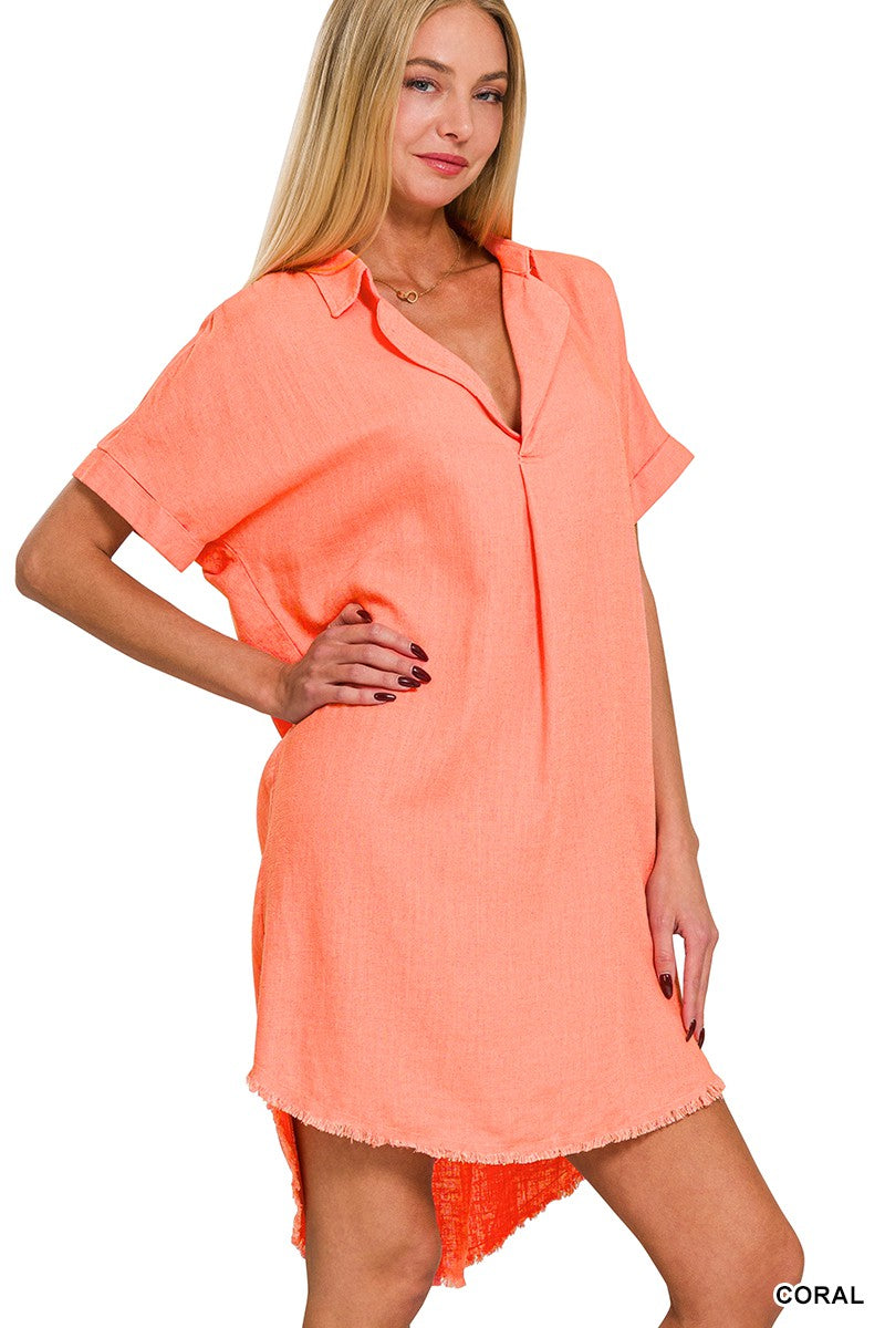 Betsy Linen Dress - Coral