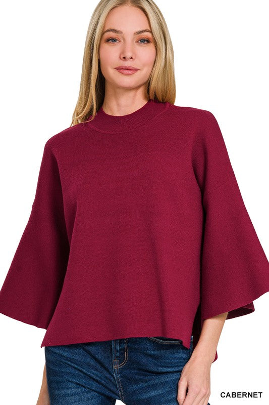 Bell Sleeve Sweater - Cabernet