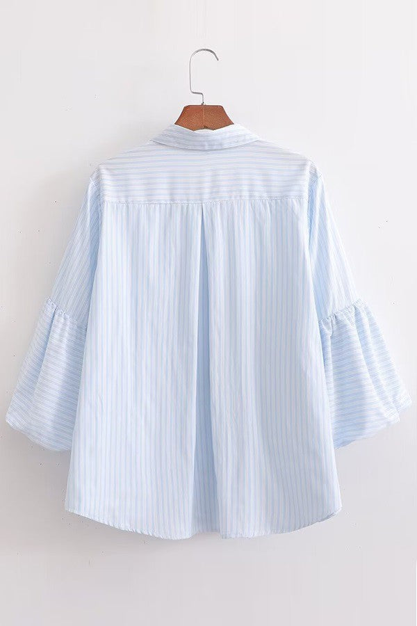 Sarah Striped Bubble Sleeve Blouse