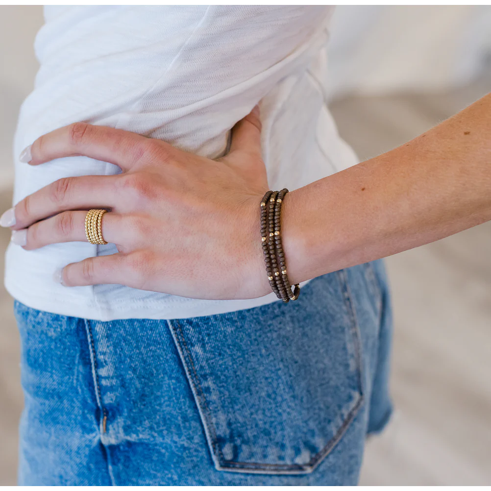 Erin Gray - Classic Bracelet Stack in Matte Brown + Gold Filled