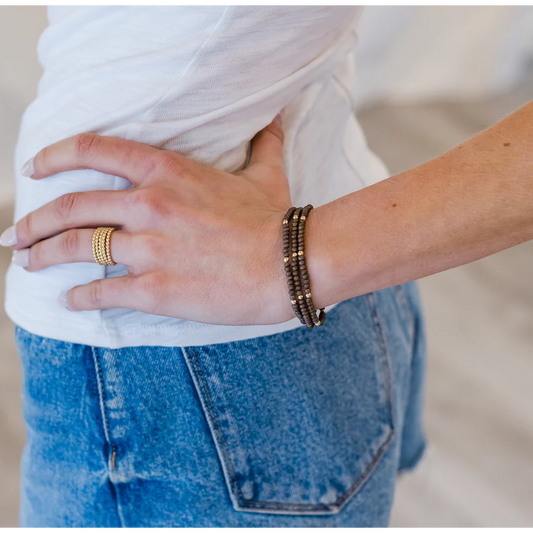 Erin Gray - Classic Bracelet Stack in Matte Brown + Gold Filled