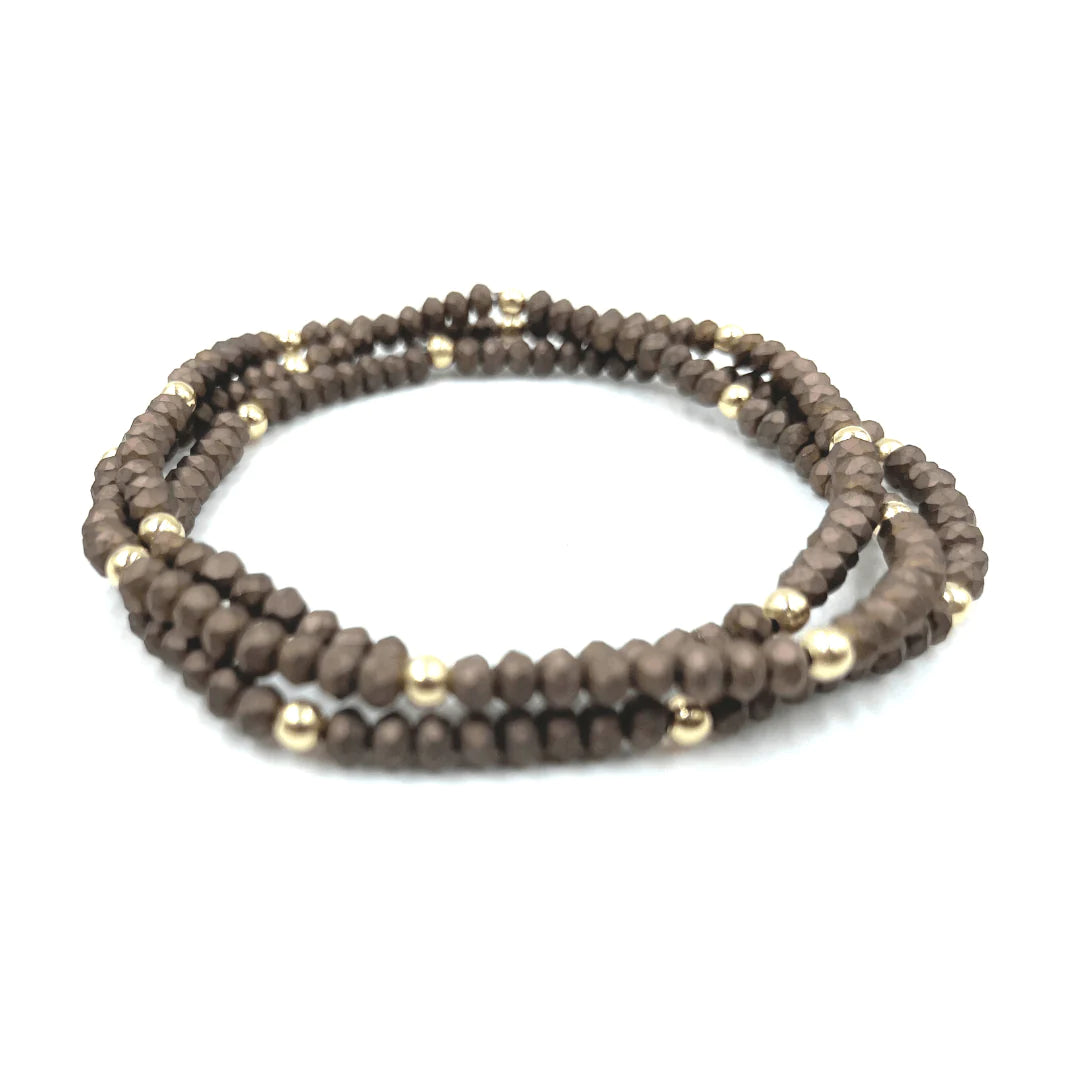 Erin Gray - Classic Bracelet Stack in Matte Brown + Gold Filled