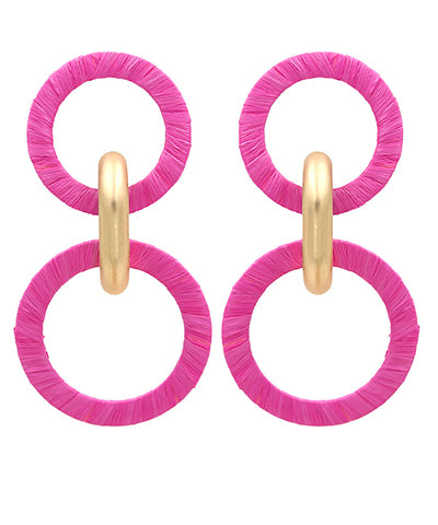 Raffia Tiered Earrings - Fuchsia