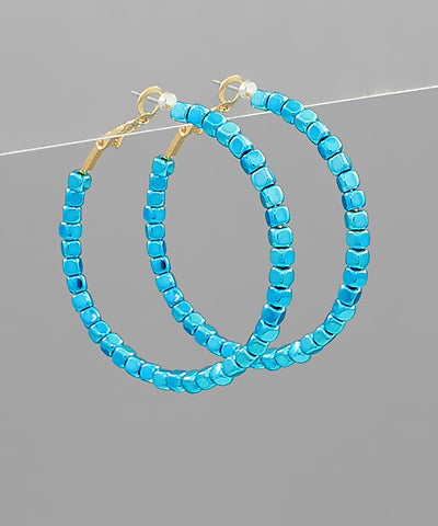 Square Bead Hoops - Turqouise