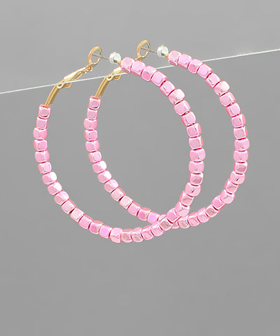 Square Bead Hoops - Light Pink