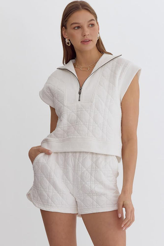 Quilted Shorts Set - Off White