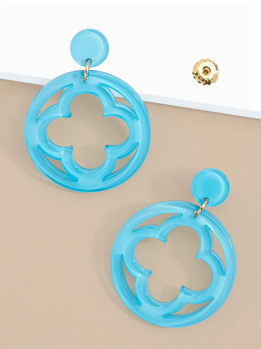 Open Clover Drop Earrings - Blue