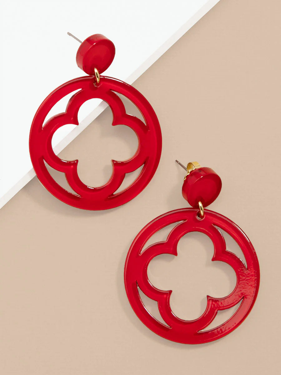 Open Clover Drop Earrings - Red