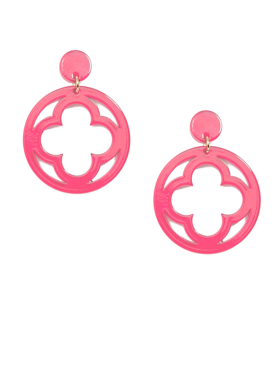 Open Clover Drop Earrings - Pink