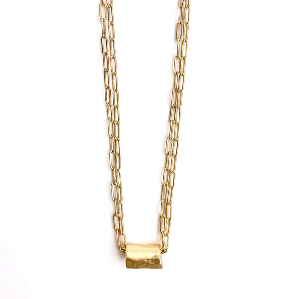 Barrel on Double Gold Paperclip Necklace - Erin Gray