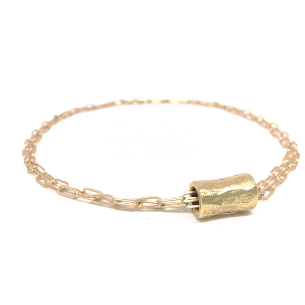 Barrel on Double Gold Paperclip Necklace - Erin Gray