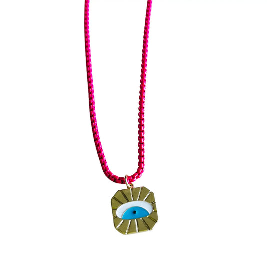 Pink + Turquoise Evil Eye Necklace