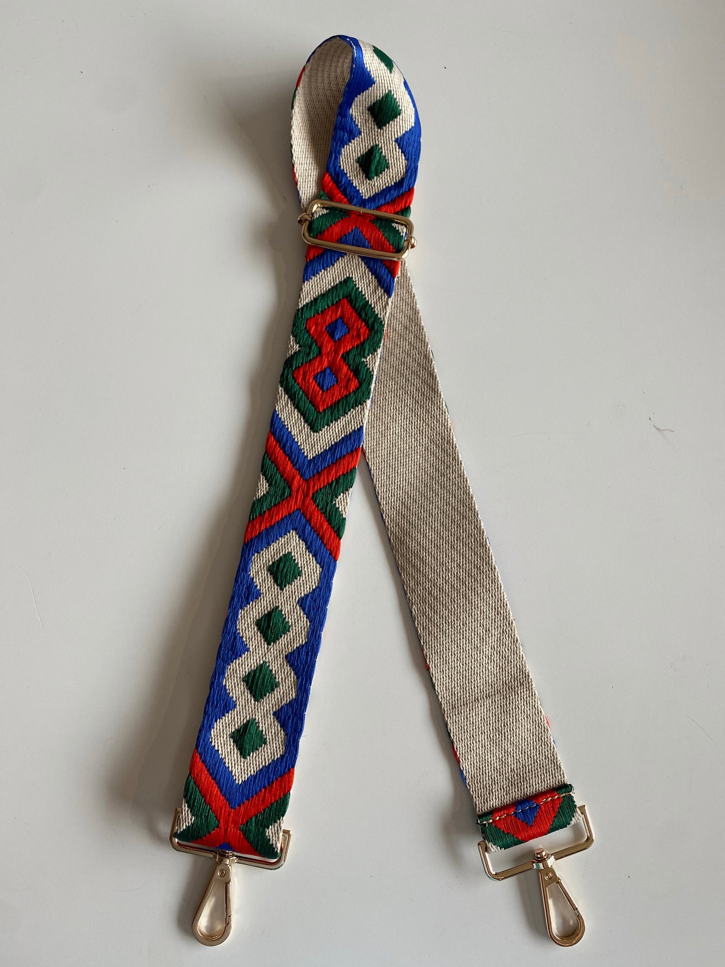 Embroidered Purse Strap - Red/Blue Mix