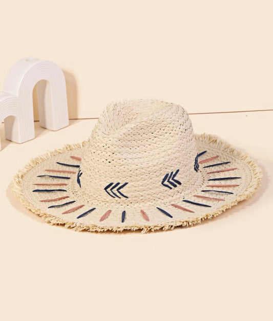 Embroidered Straw Sun Hat - Ivory