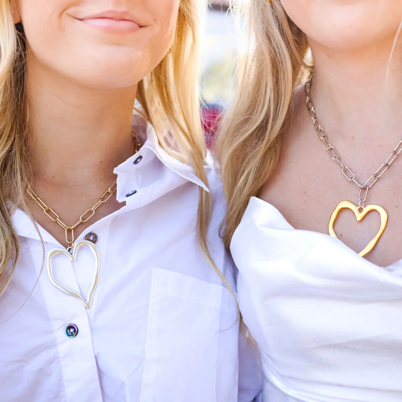 Open Heart Necklace - Gold Heart + Silver Chain