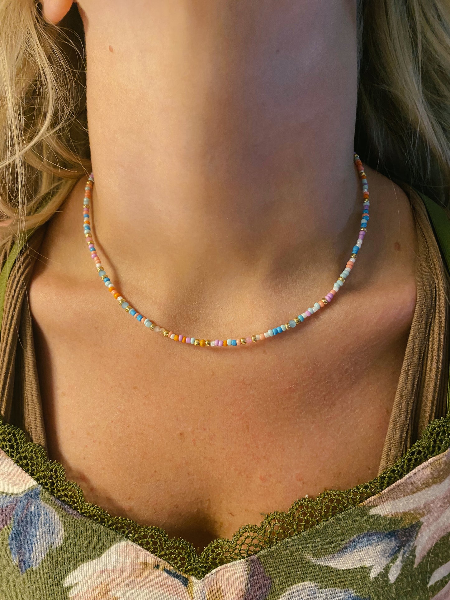 Seed Bead Necklace - Rainbow Sherbert