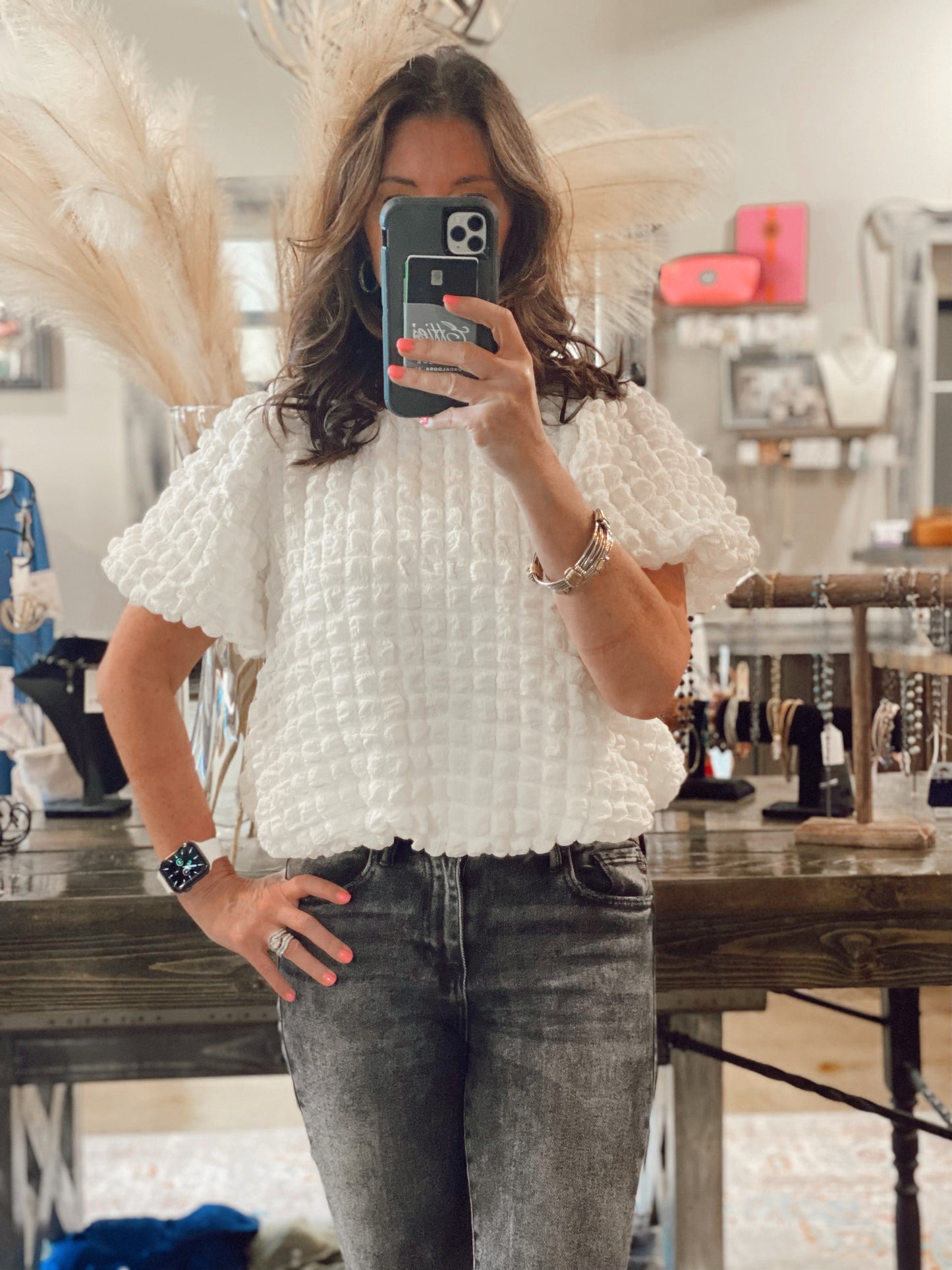 White Bubble Textured Top