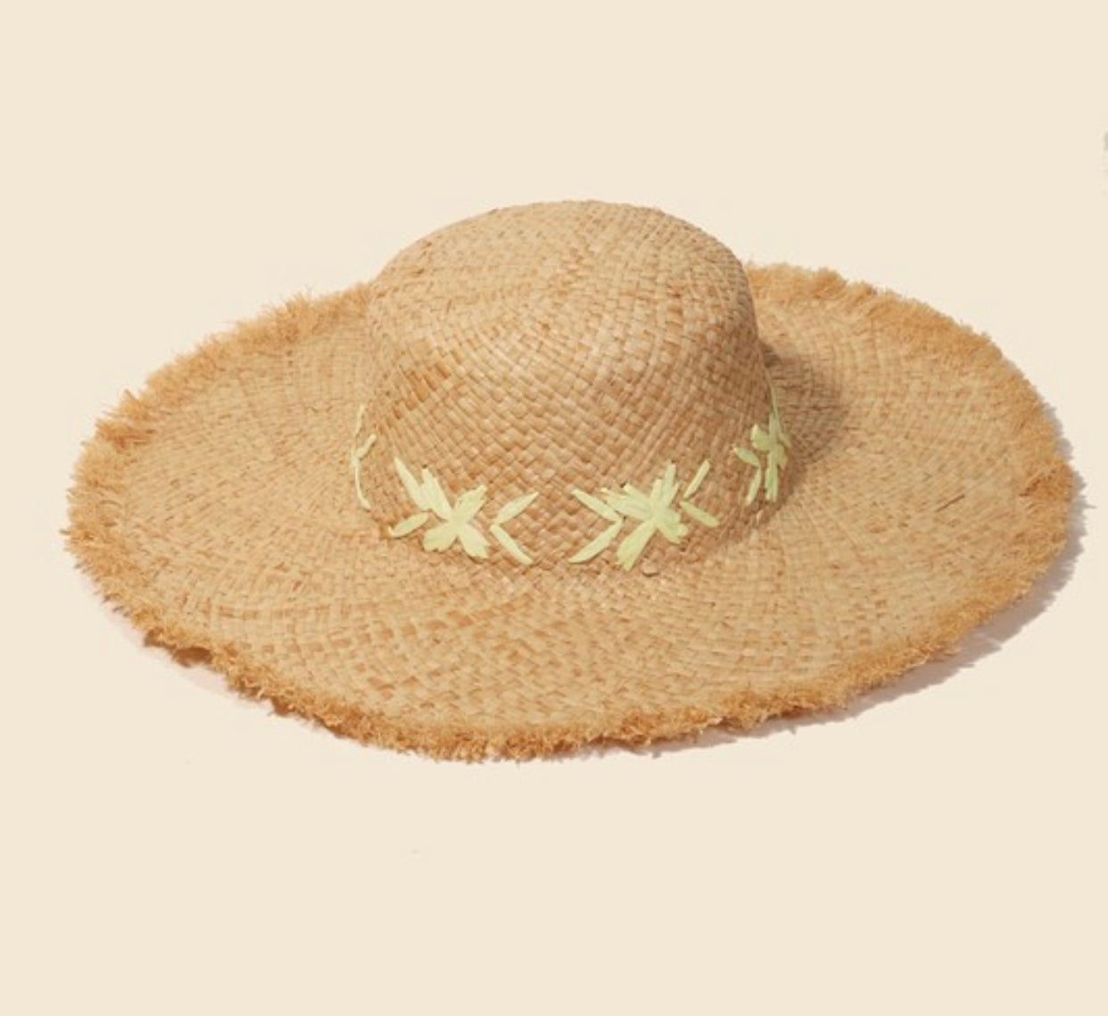 Natural Raffia Weave Sun Hat - Yellow