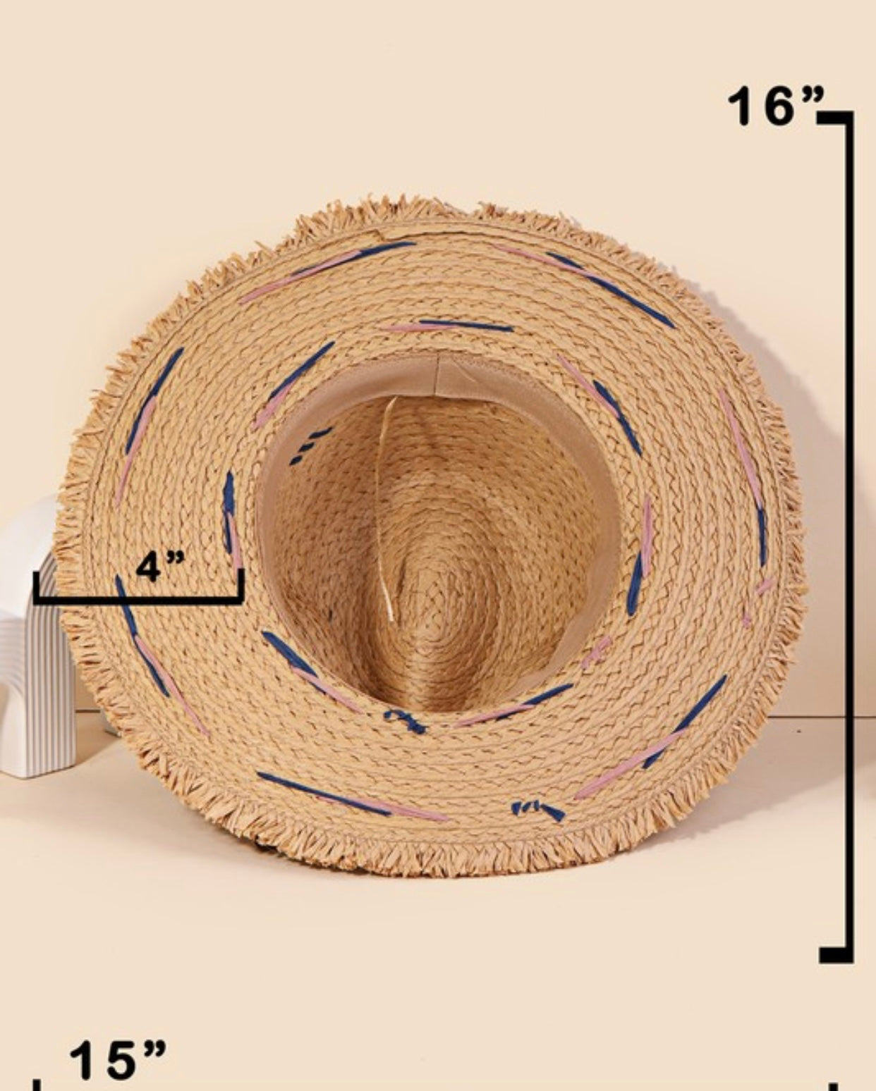 Embroidered Straw Sun Hat - Khaki