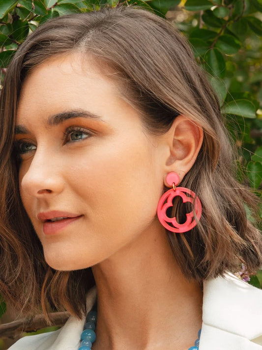 Open Clover Drop Earrings - Pink