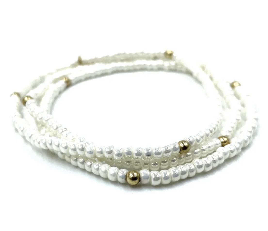 Erin Gray OG Bracelet Stack - Pearl White + Gold Filled