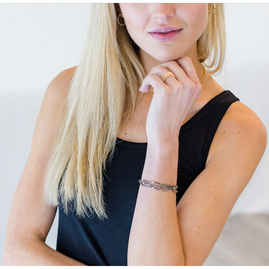 Erin Gray BOHO Bracelet Stack in Black Hematite + Gold Filled