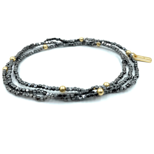 Erin Gray BOHO Bracelet Stack in Black Hematite + Gold Filled