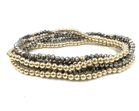 Karma 14K Gold Filled and Gray Shimmer 5 Stack Bracelet