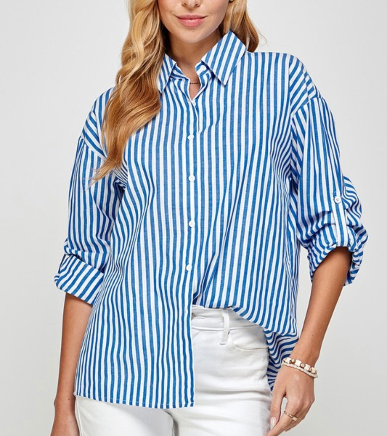 Coastal Striped Button Down Top