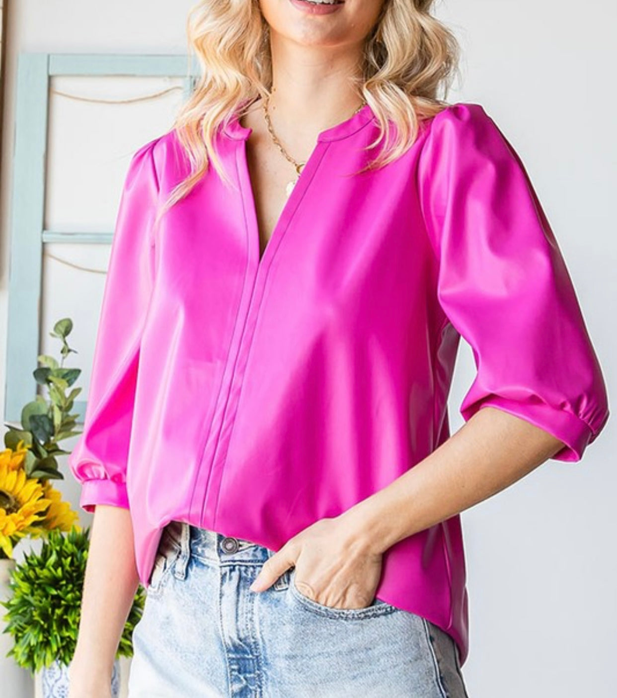 Leather Luxe Top - Hot Pink