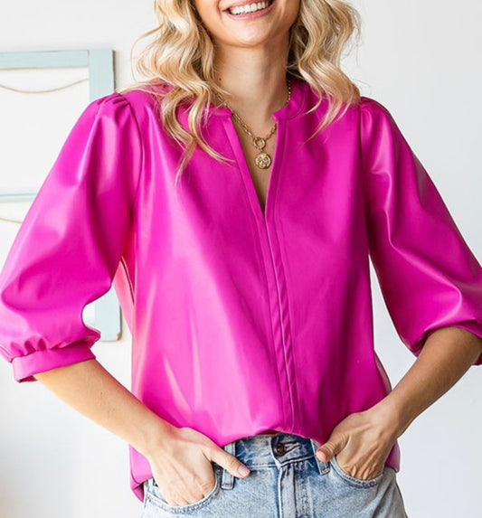 Leather Luxe Top - Hot Pink