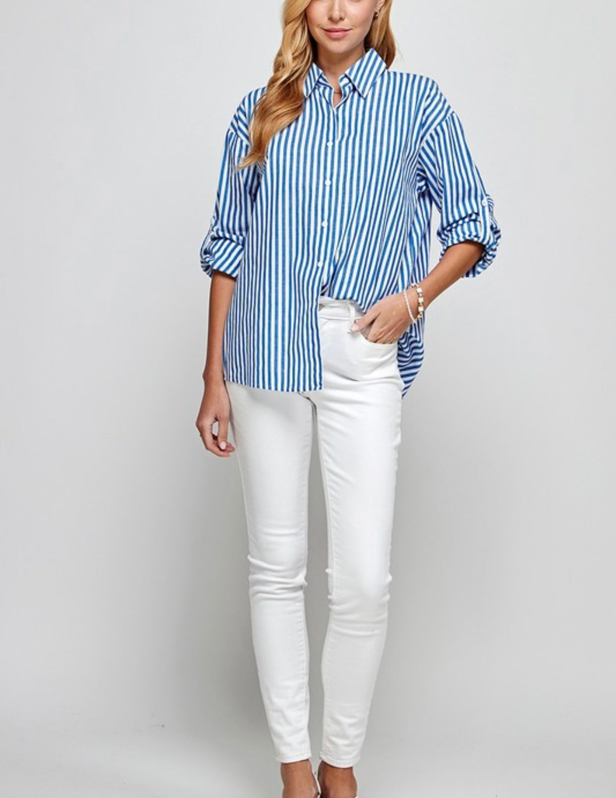 Coastal Striped Button Down Top