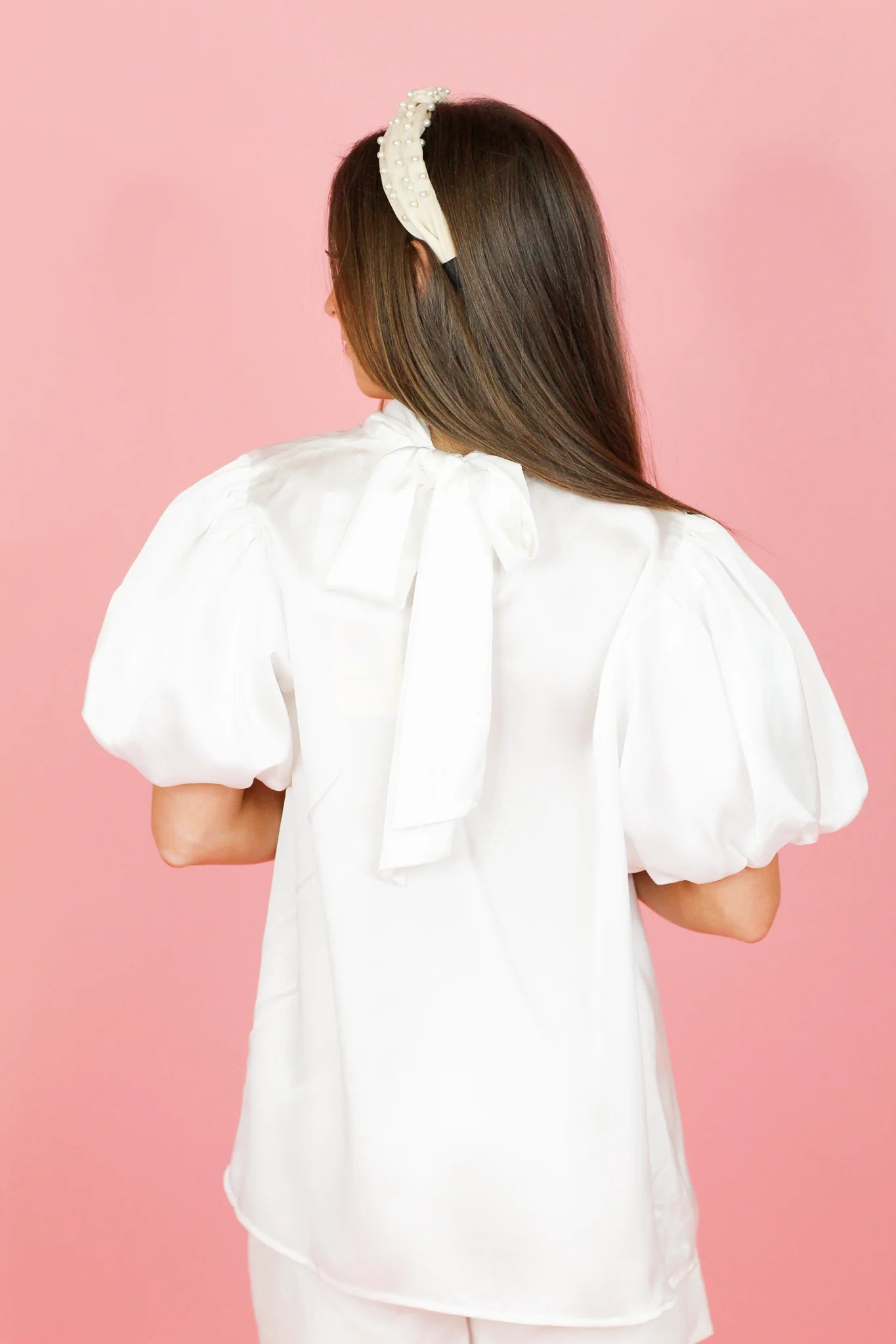 Satin High Neck Top + Tie Back Detail