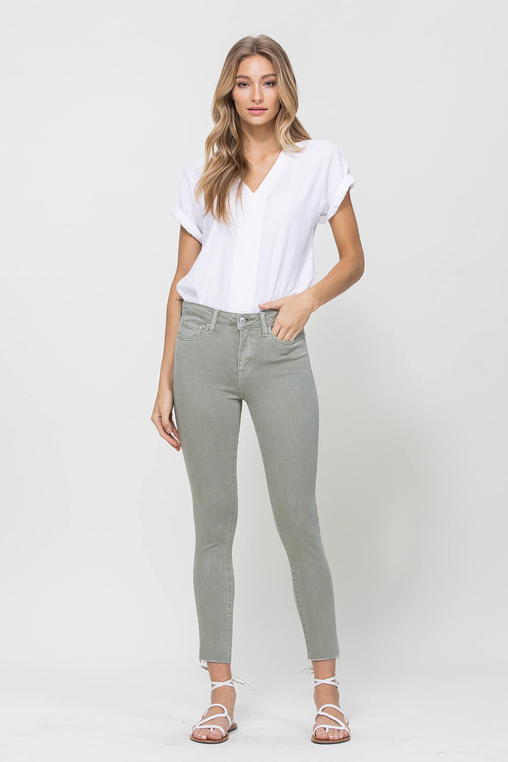 VERVET Olive Skinny Fray Hem